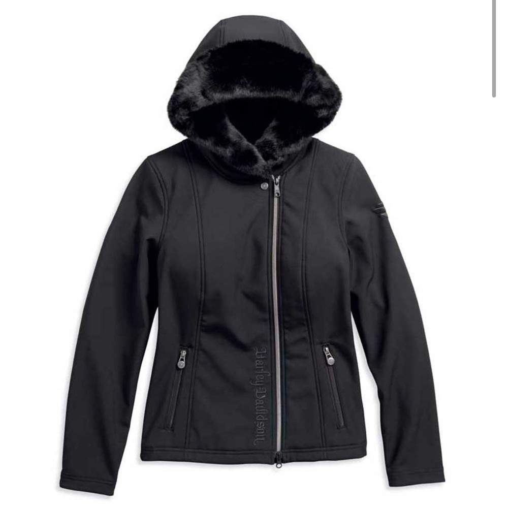 Harley Davidson Women's Faux Fur Lined Hooded Softshell Jacket, size medium
